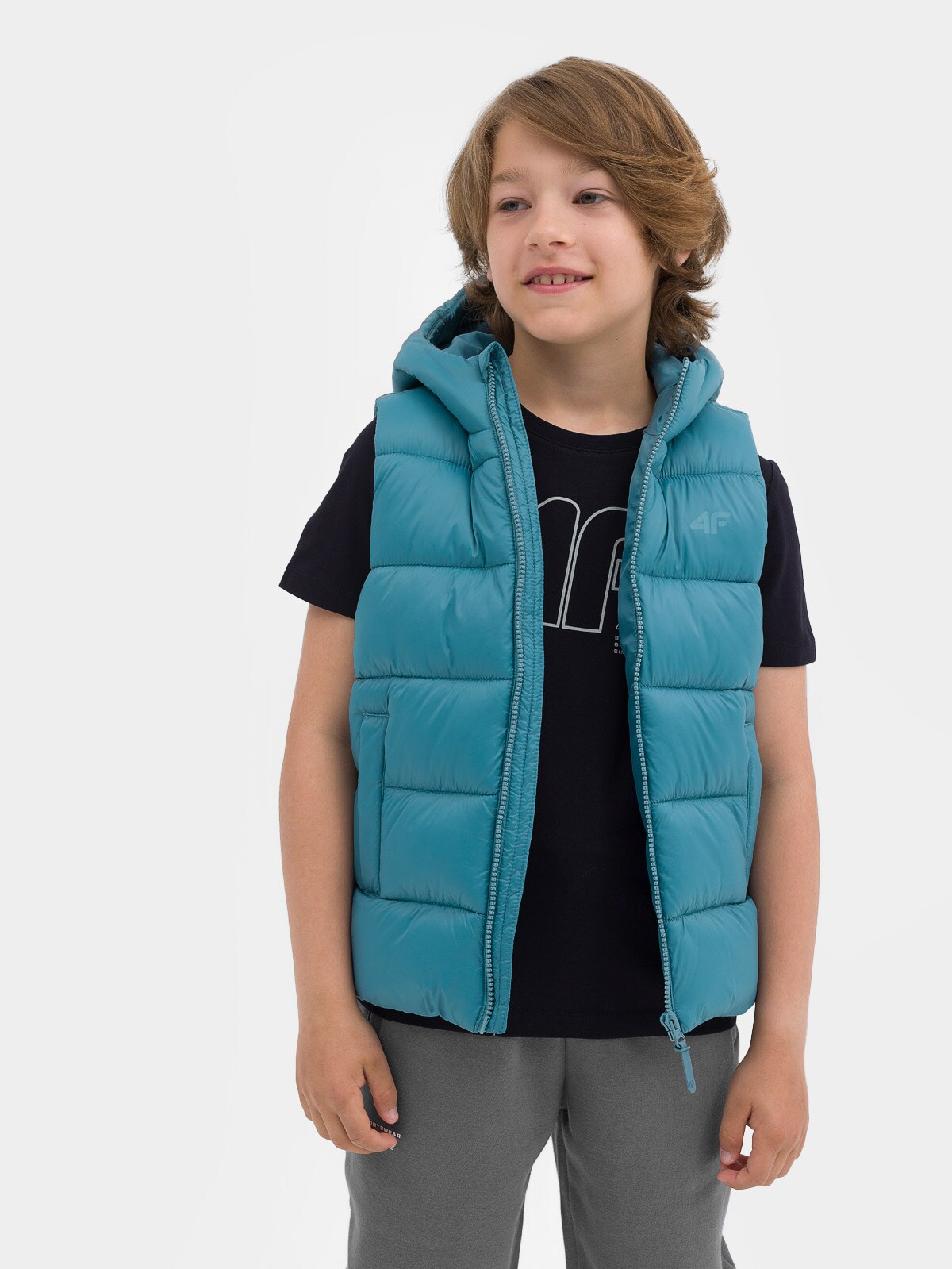 Chlapčenská zatepľovacia prešívaná vesta s kapucňou