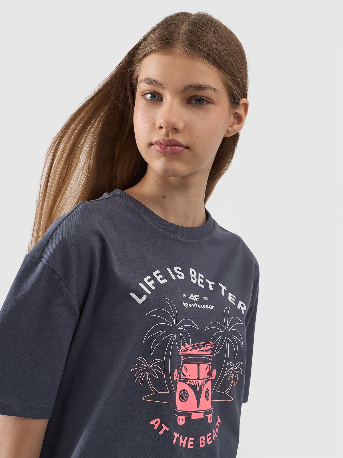 Dievčenské oversize tričko s potlačou - šedé