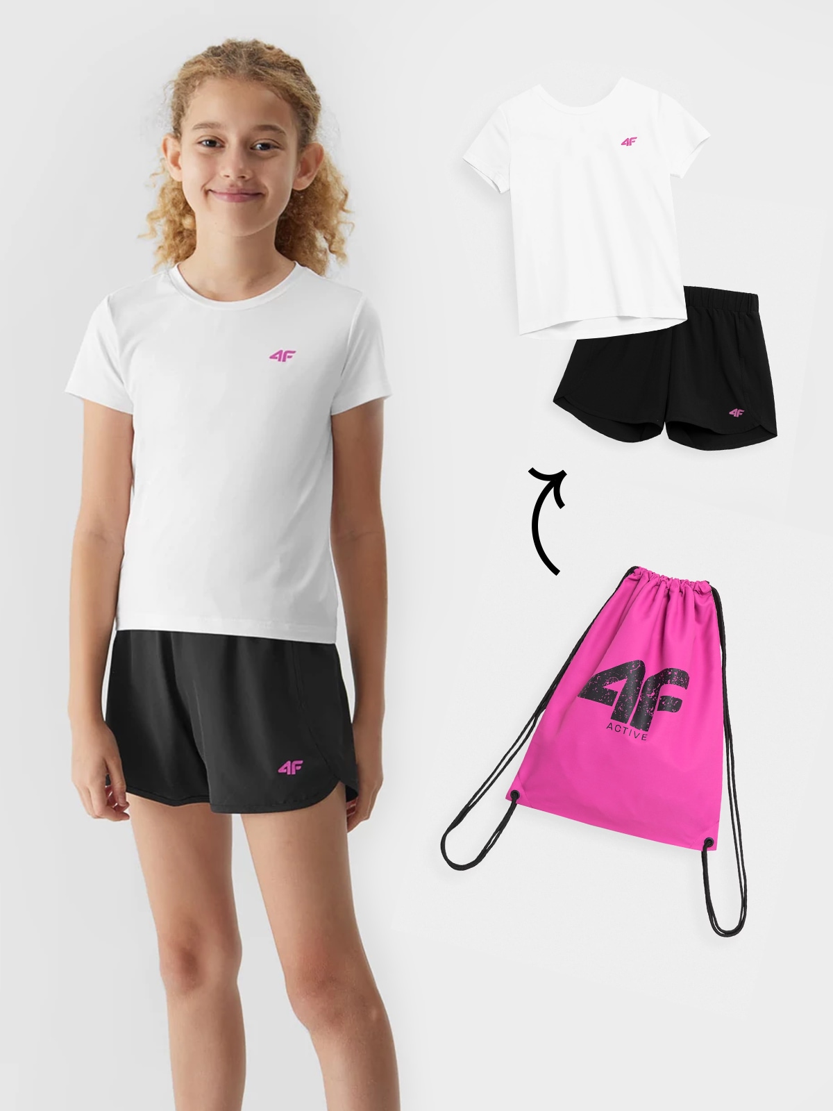 Dievčenská športová súprava na telesnú výchovu (tričko+šortky+batoh-vak)